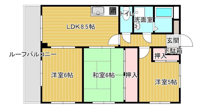 フォートレスハイツ白石(3LDK/3階)の間取り写真