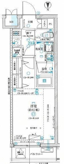 グランパセオ神楽坂2(1K/1階)の間取り写真