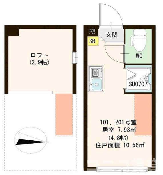 ハーモニーテラス新小岩II(ワンルーム/2階)の間取り写真