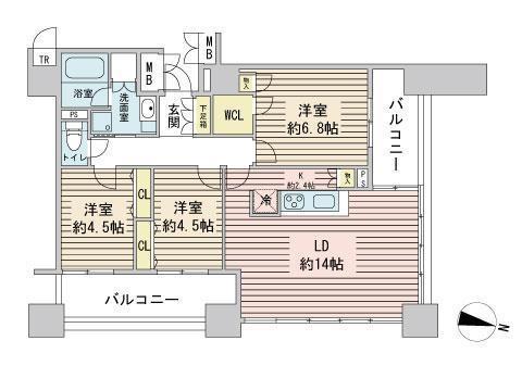 ラフィネタワー札幌南3条(3LDK/23階)の間取り写真
