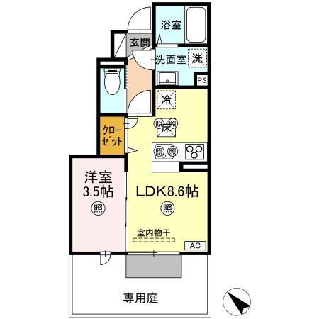 浜乃木レジデンスK(1LDK/1階)の間取り写真
