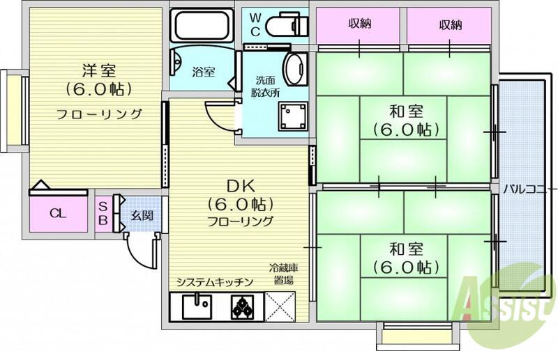 ベラカーサ2(3DK/2階)の間取り写真
