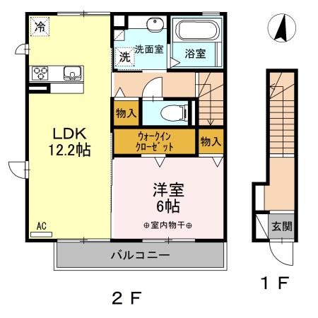 名鉄犬山線 西春駅 徒歩25分 2階建 築10年(1LDK/2階)の間取り写真
