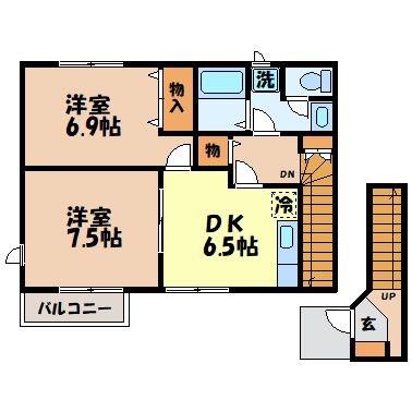 プリムローズB(2DK/2階)の間取り写真