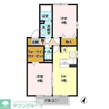 トレグラース B棟(2DK/1階)の間取り写真