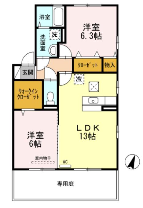 ウィンターチェリー(2LDK/1階)の間取り写真