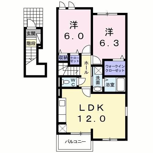 パークサイド広瀬(2LDK/2階)の間取り写真