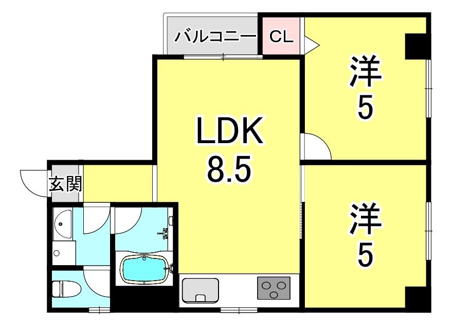 サンハイツ2番館(2LDK/3階)の間取り写真