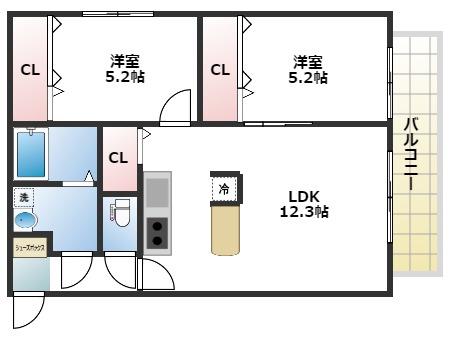 GRADITO東石切(2LDK/1階)の間取り写真