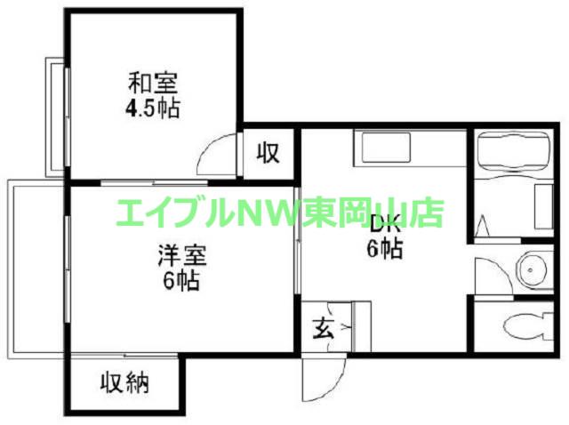 長船ひかりハイツ(2DK/1階)の間取り写真