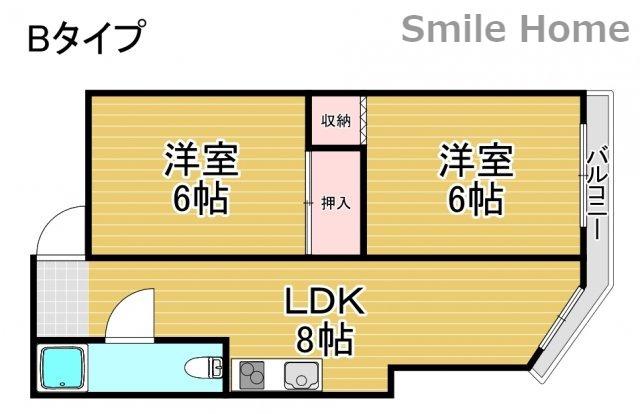 RIZEONE天神ノ森レジデンスA棟B棟(2LDK/2階)の間取り写真