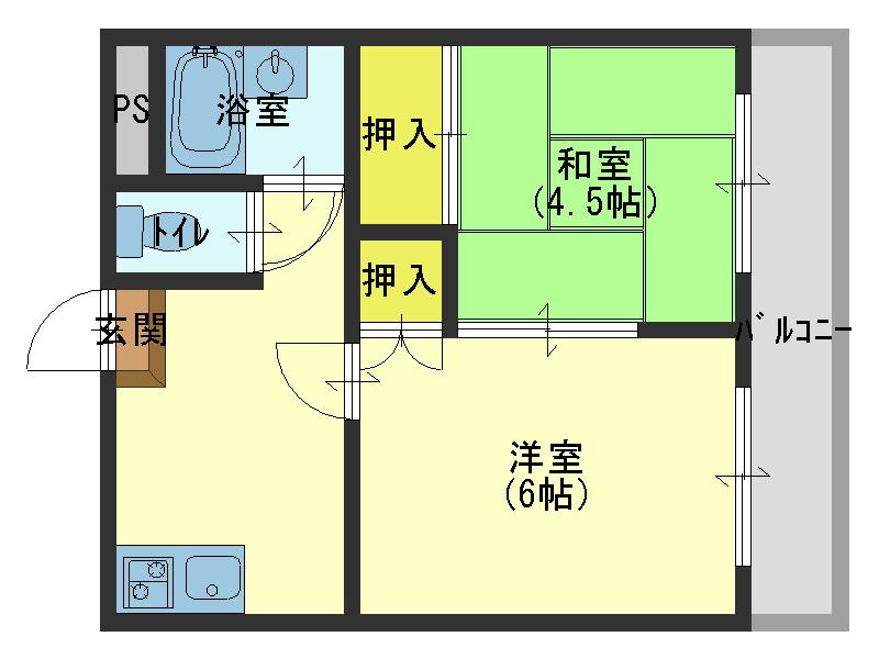 グランドハイツ大今里(2DK/1階)の間取り写真