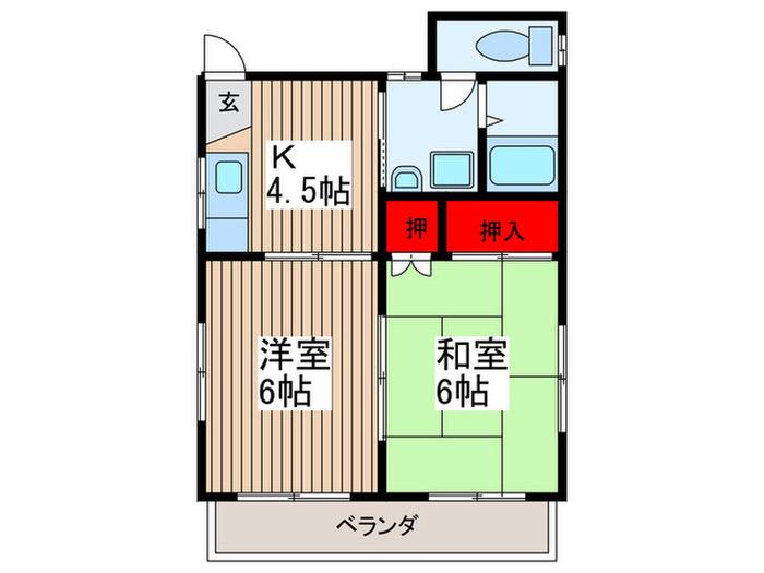 武藤コーポ(2K/2階)の間取り写真