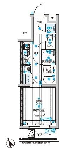 リライア西調布(1K/5階)の間取り写真