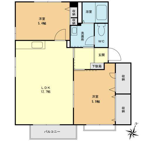 ディアス・ヴィラ C棟(2LDK/1階)の間取り写真