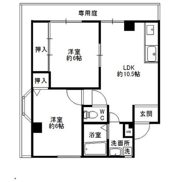 レジスコート今津中(2LDK/1階)の間取り写真