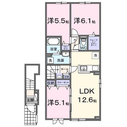 インテルノ ウエスト(3LDK/2階)の間取り写真