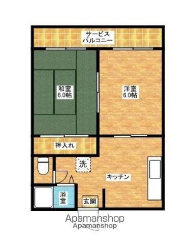 はまゆうハイツB(2DK/2階)の間取り写真