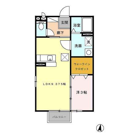 エレゼタウンII(1LDK/2階)の間取り写真