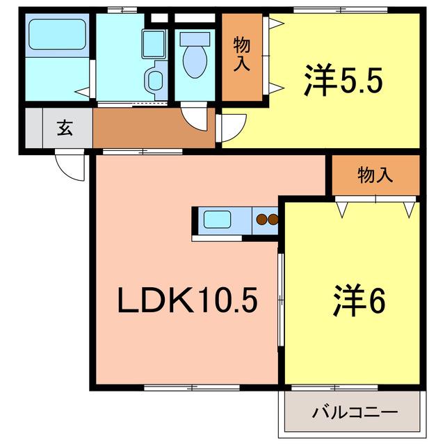 サンビレッジさくらB(2LDK/2階)の間取り写真