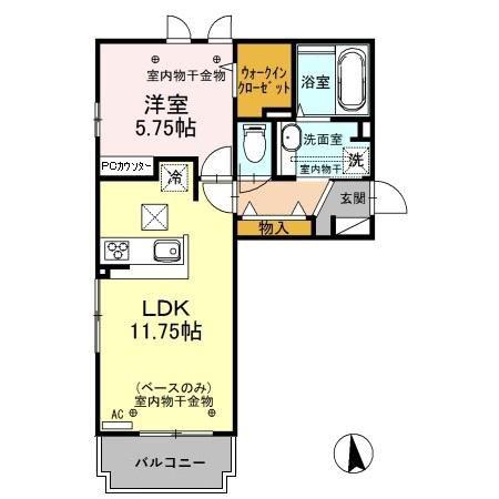 MAISON DE KAZU B棟(1LDK/1階)の間取り写真