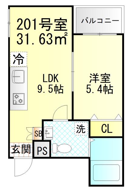 ブリリアントアパートメント伝馬(1LDK/2階)の間取り写真