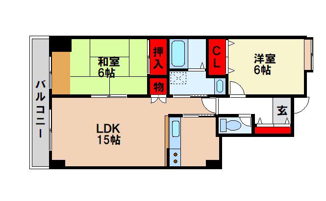 ヴィラ横尾(2LDK/6階)の間取り写真