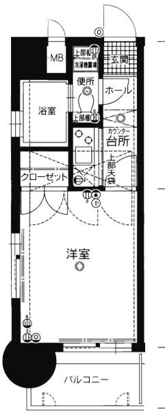 エステートモア博多グラン(1K/13階)の間取り写真