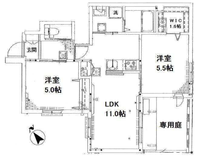 LA CASA TAKATA(2LDK/1階)の間取り写真