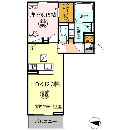 D-ROOM朝日(1LDK/1階)の間取り写真