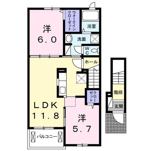 セレッソ入輪戸I(2LDK/2階)の間取り写真
