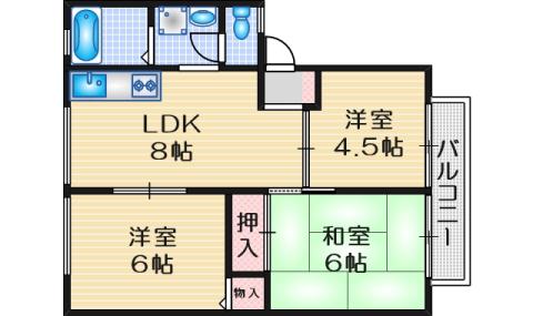 サンビレッジ新和B棟(3DK/1階)の間取り写真