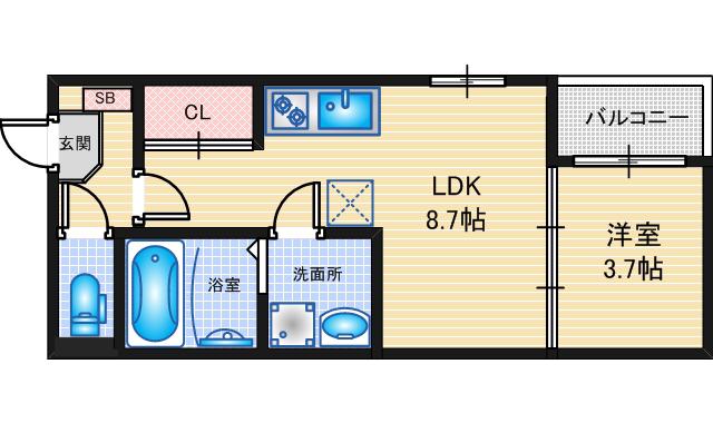 Y&C高畑(1LDK/3階)の間取り写真