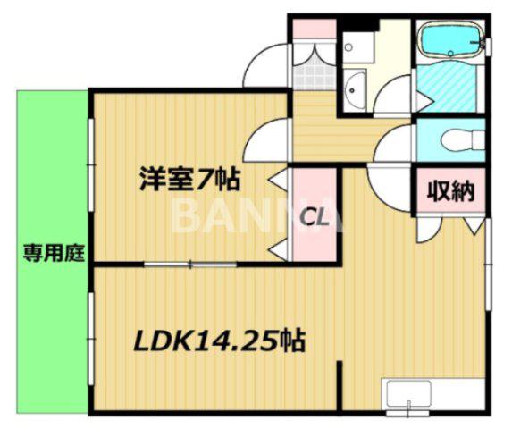 タウンハイツ山崎B棟(1LDK/1階)の間取り写真