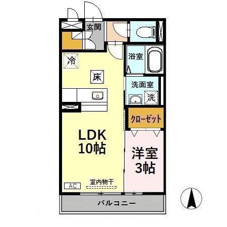 リビングタウン戸水(1LDK/1階)の間取り写真