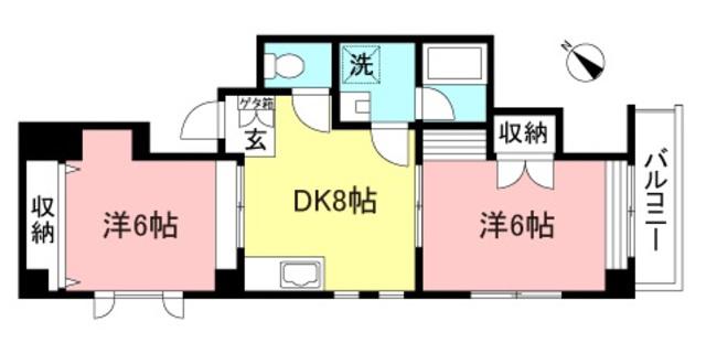ヴィラビアンカ山佐I(2DK/2階)の間取り写真