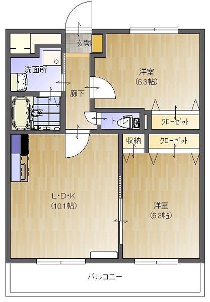 CHEZ-SOI TATSUMI III番館(2LDK/3階)の間取り写真