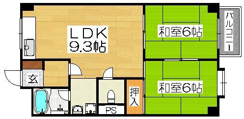 コーポ河中Ⅰ(1LDK/3階)の間取り写真