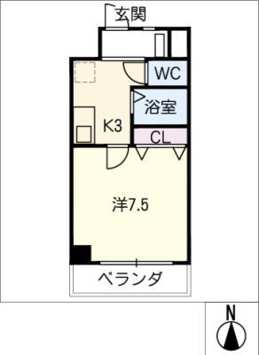 地下鉄鶴舞線 原駅(愛知) 徒歩2分 8階建 築26年(1K/4階)の間取り写真