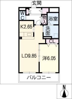 プリウス・アミティ(1LDK/2階)の間取り写真