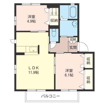 ヴェルドミールA(2LDK/1階)の間取り写真