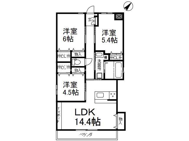 スカイコート平松(3LDK/1階)の間取り写真