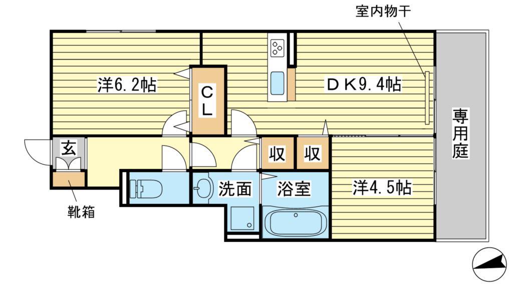 フォーリアB棟(2DK/1階)の間取り写真