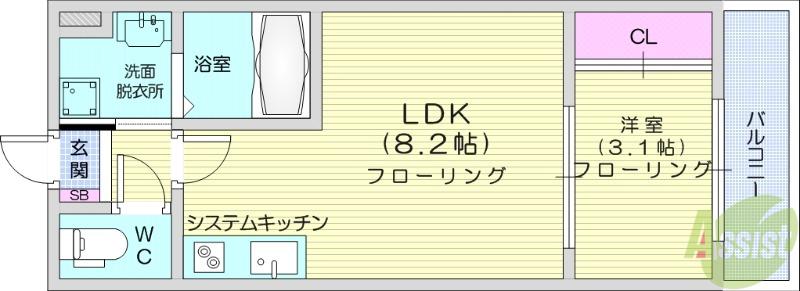 バルミジュール宮千代(1LDK/3階)の間取り写真
