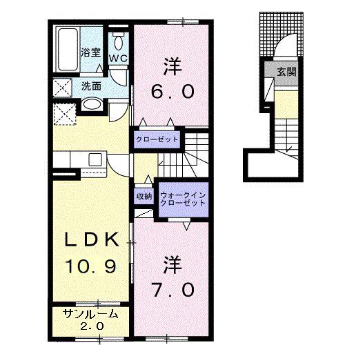 ガーデンプレイス伊勢社(2LDK/2階)の間取り写真