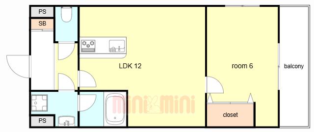 YKハイツ旭が丘(1LDK/2階)の間取り写真