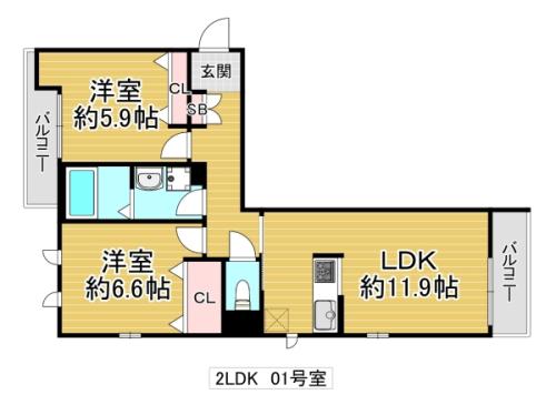ヴィアソーレ鶴見A(2LDK/1階)の間取り写真