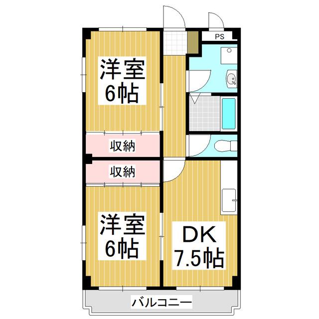 ヒルサイドアベニュ-(2DK/3階)の間取り写真