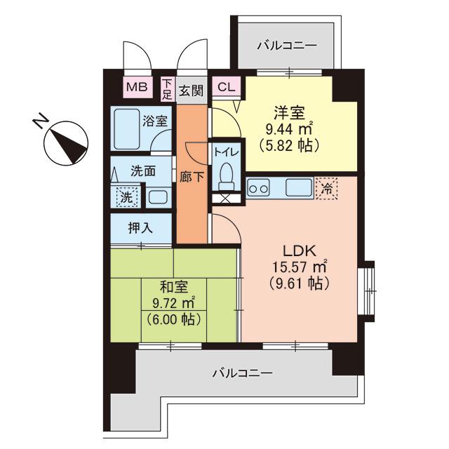 クリエイティブハイツ春日原(2LDK/9階)の間取り写真