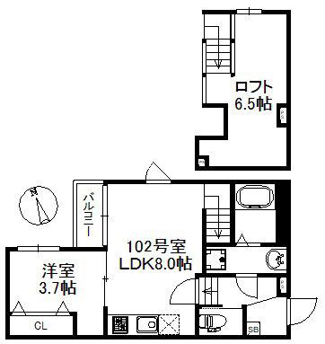 シャノワール久留米(1LDK/1階)の間取り写真